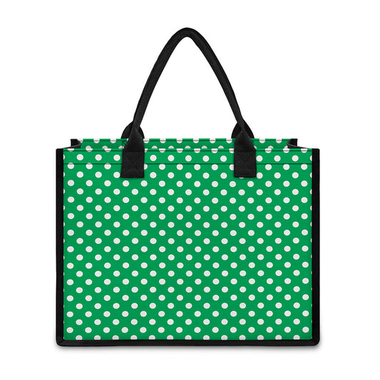 Green And White Polka Dot Pattern Print Canvas Tote Bag