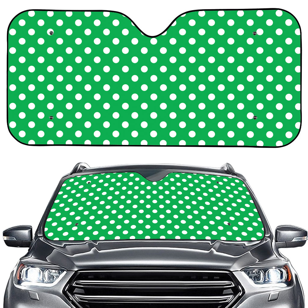 Green And White Polka Dot Pattern Print Car Windshield Sun Shade