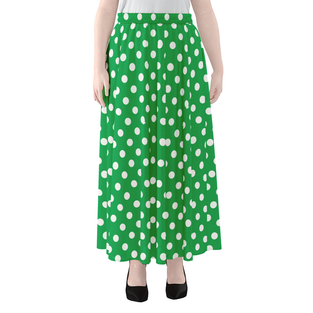 Green And White Polka Dot Pattern Print Chiffon Maxi Skirt