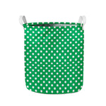 Green And White Polka Dot Pattern Print Collapsible Laundry Basket