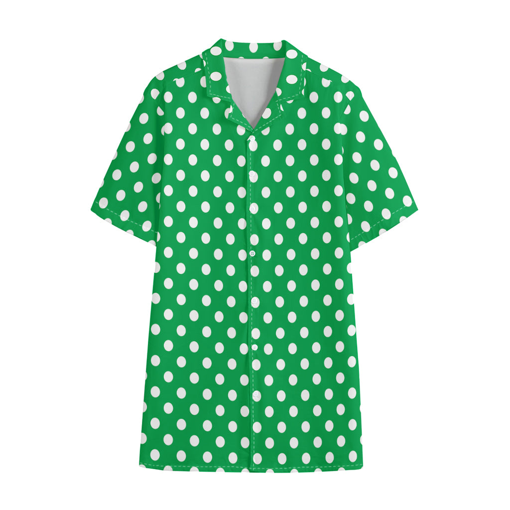 Green And White Polka Dot Pattern Print Cotton Hawaiian Shirt