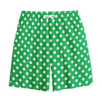 Green And White Polka Dot Pattern Print Cotton Shorts