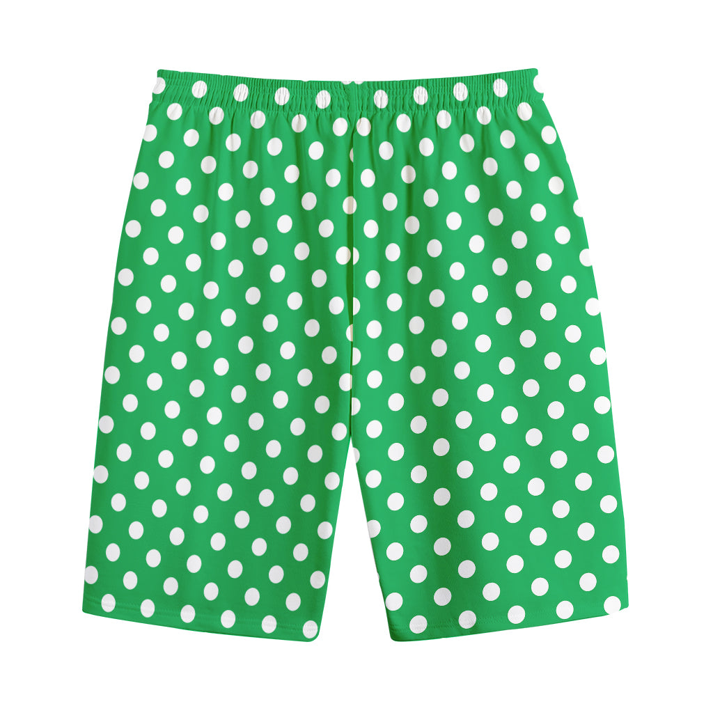 Green And White Polka Dot Pattern Print Cotton Shorts