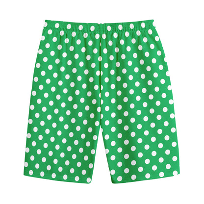 Green And White Polka Dot Pattern Print Cotton Shorts