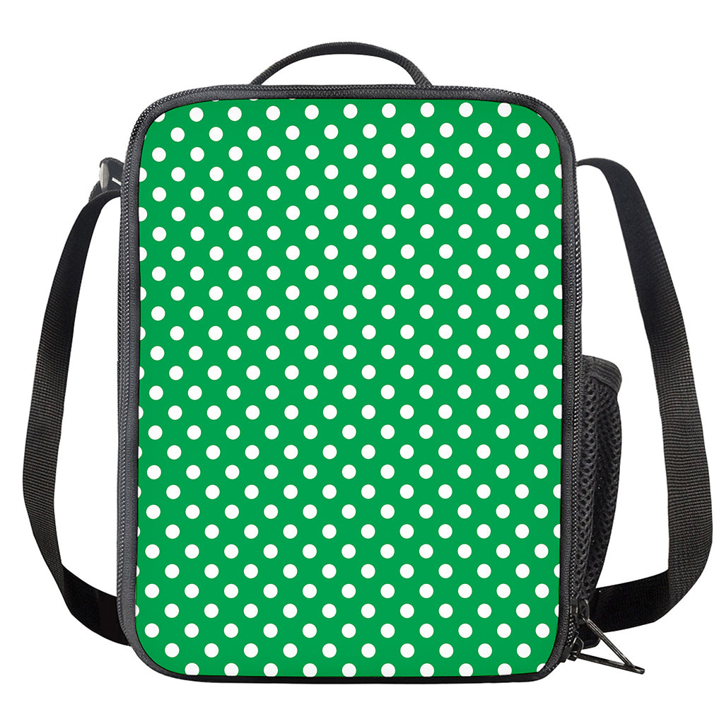 Green And White Polka Dot Pattern Print Crossbody Lunch Bag