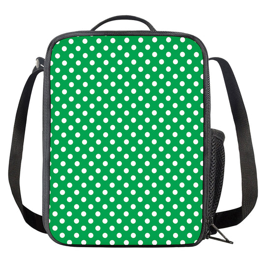 Green And White Polka Dot Pattern Print Crossbody Lunch Bag