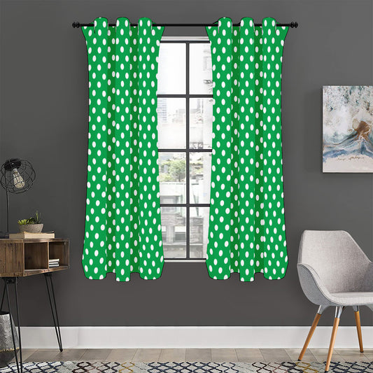 Green And White Polka Dot Pattern Print Curtain
