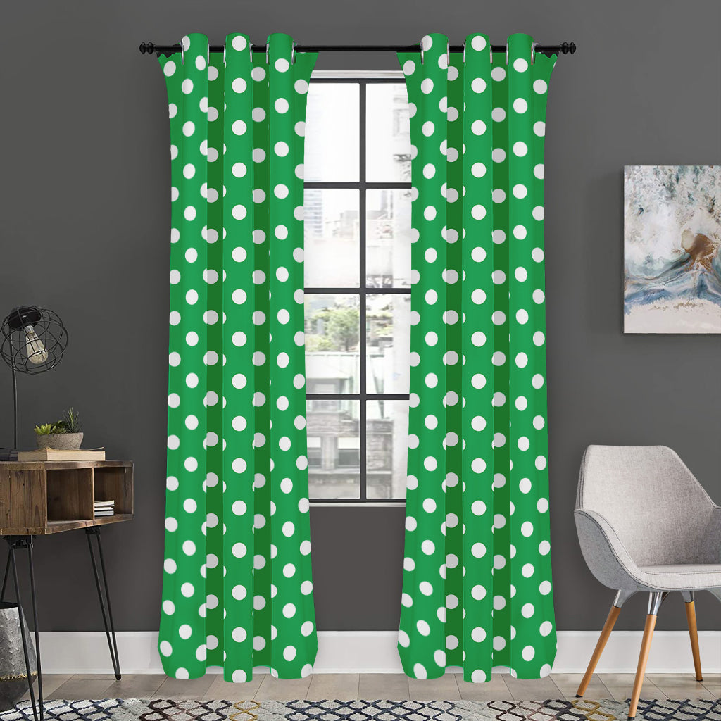 Green And White Polka Dot Pattern Print Curtain