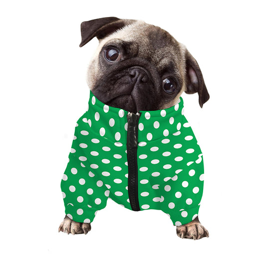 Green And White Polka Dot Pattern Print Dog Zip Up Jacket