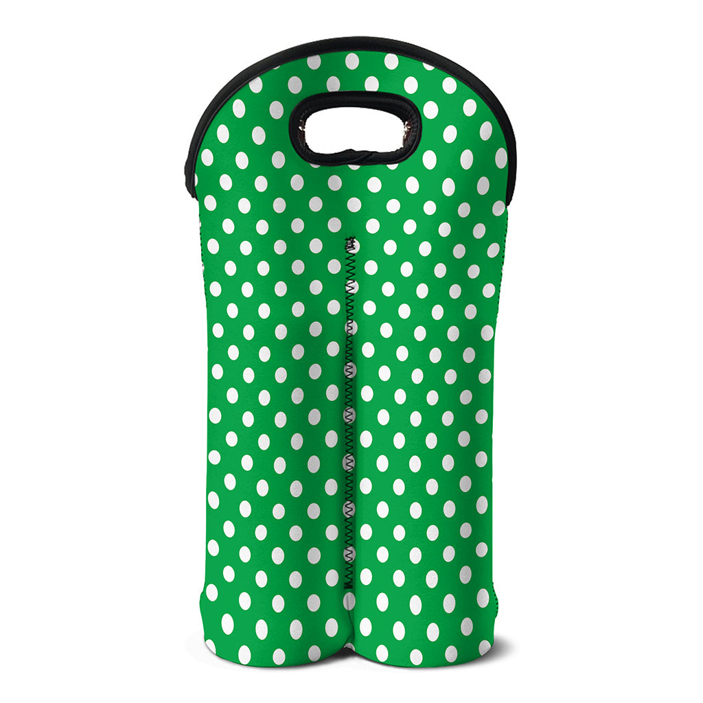 Green And White Polka Dot Pattern Print Double Neoprene Wine Tote