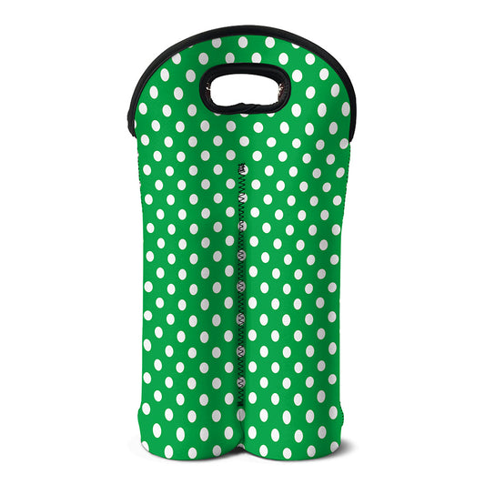Green And White Polka Dot Pattern Print Double Neoprene Wine Tote