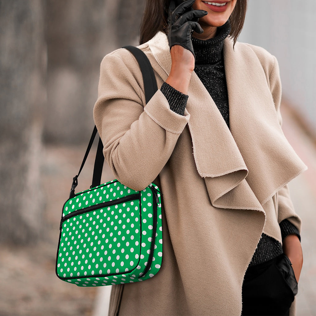 Green And White Polka Dot Pattern Print Double Strap Bible Bag