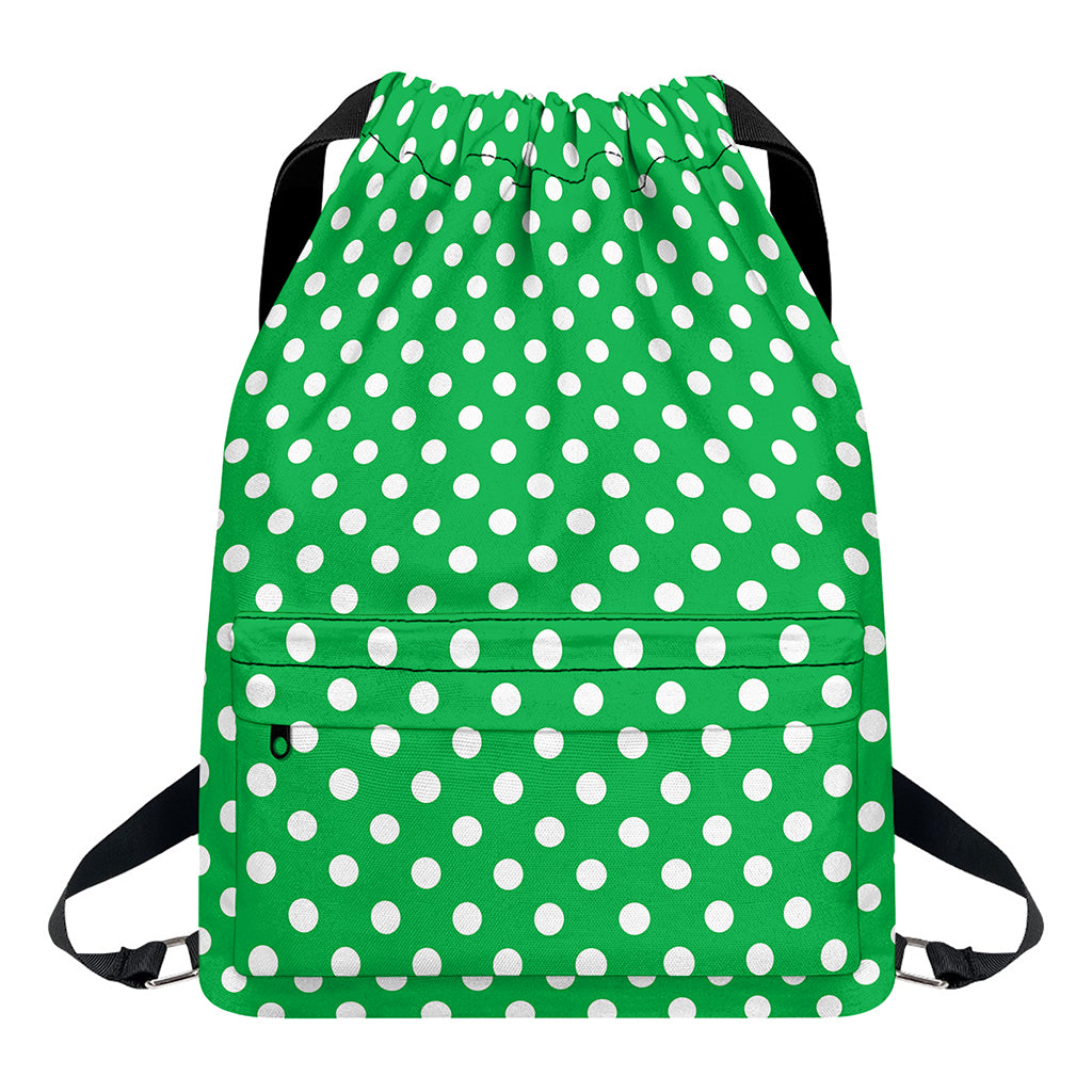 Green And White Polka Dot Pattern Print Drawstring Backpack