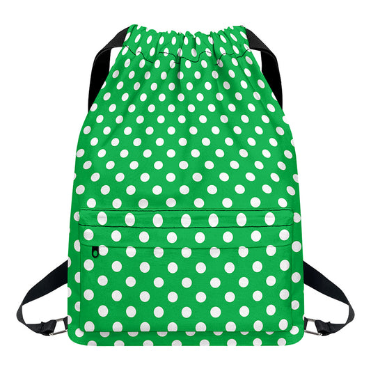 Green And White Polka Dot Pattern Print Drawstring Backpack