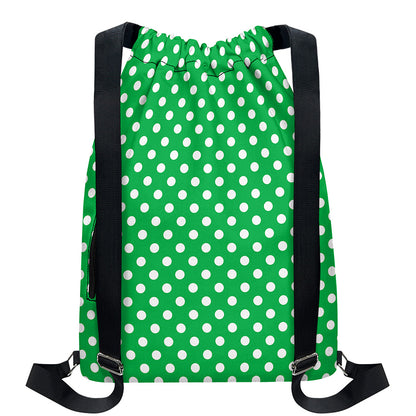 Green And White Polka Dot Pattern Print Drawstring Backpack