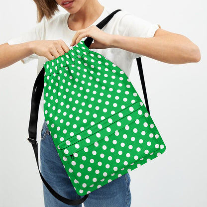 Green And White Polka Dot Pattern Print Drawstring Backpack
