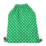 Green And White Polka Dot Pattern Print Drawstring Bag