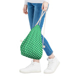 Green And White Polka Dot Pattern Print Drawstring Bag