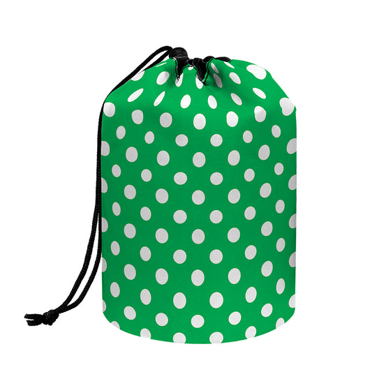 Green And White Polka Dot Pattern Print Drawstring Makeup Bag