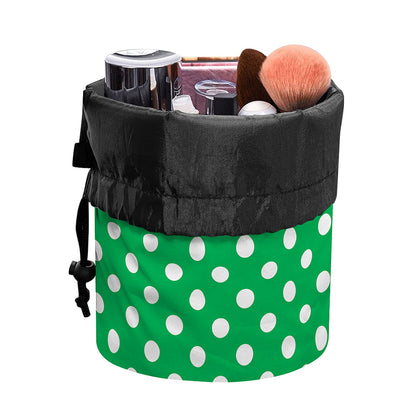 Green And White Polka Dot Pattern Print Drawstring Makeup Bag