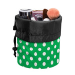 Green And White Polka Dot Pattern Print Drawstring Makeup Bag