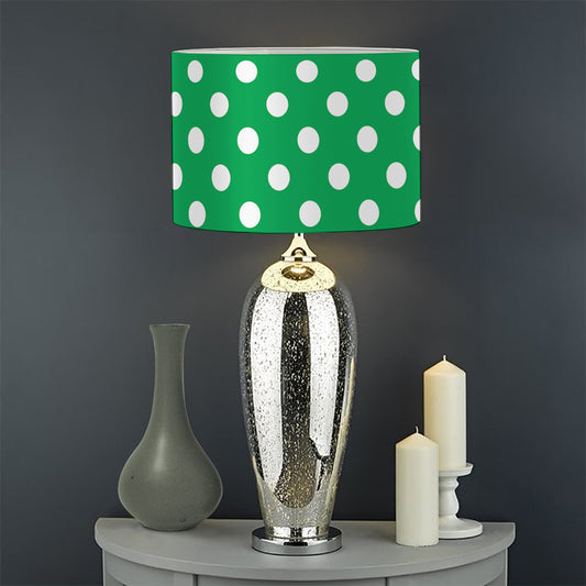 Green And White Polka Dot Pattern Print Drum Lamp Shade