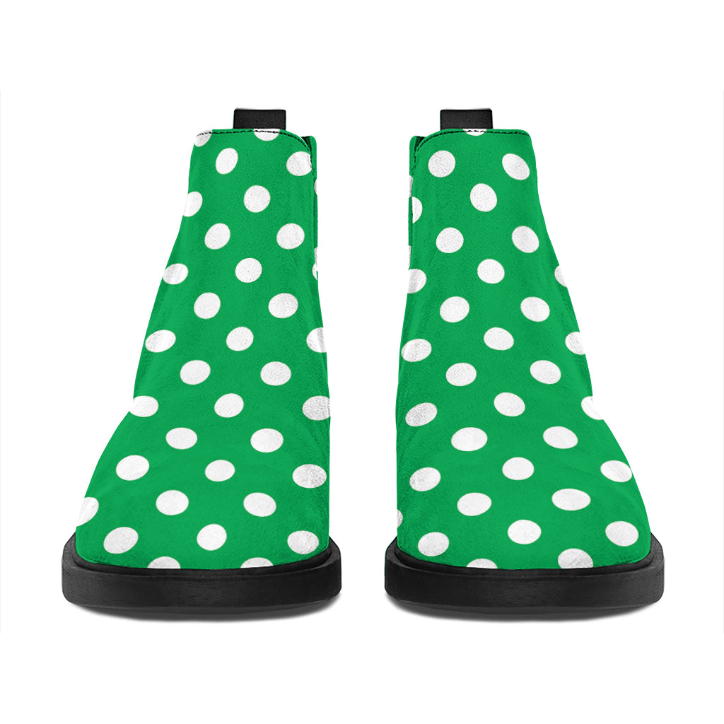 Green And White Polka Dot Pattern Print Flat Ankle Boots