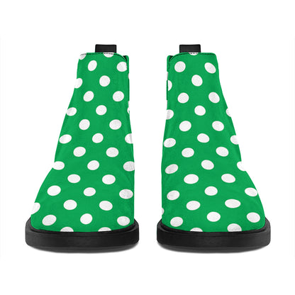 Green And White Polka Dot Pattern Print Flat Ankle Boots