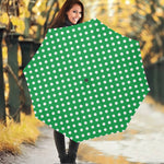 Green And White Polka Dot Pattern Print Foldable Umbrella