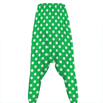 Green And White Polka Dot Pattern Print Hammer Pants