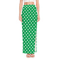Green And White Polka Dot Pattern Print High Slit Maxi Skirt