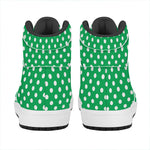 Green And White Polka Dot Pattern Print High Top Leather Sneakers