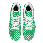 Green And White Polka Dot Pattern Print High Top Leather Sneakers