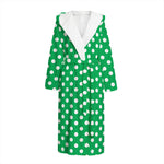 Green And White Polka Dot Pattern Print Hooded Bathrobe