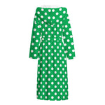 Green And White Polka Dot Pattern Print Hooded Bathrobe