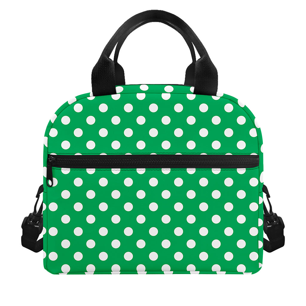 Green And White Polka Dot Pattern Print Insulated Lunch Bag