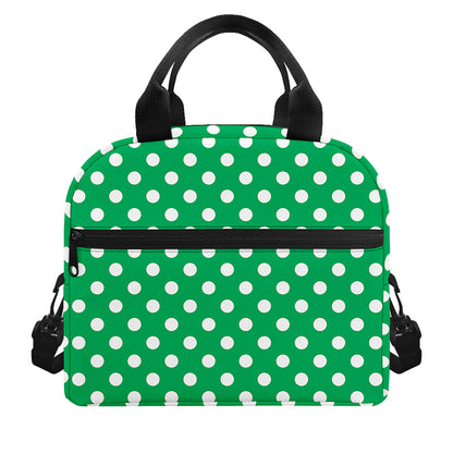Green And White Polka Dot Pattern Print Insulated Lunch Bag