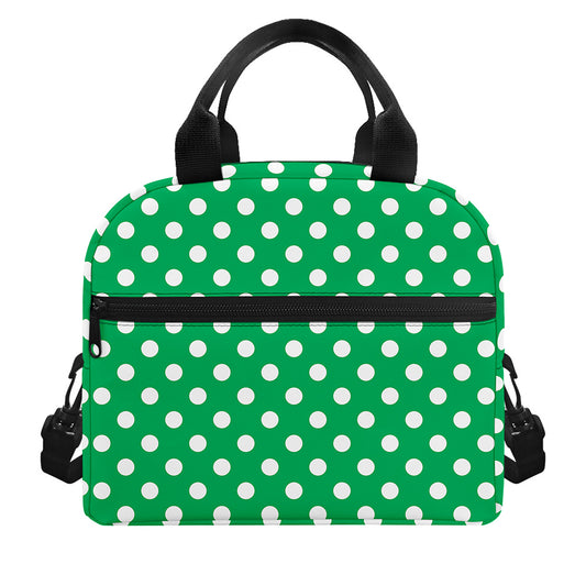 Green And White Polka Dot Pattern Print Insulated Lunch Bag
