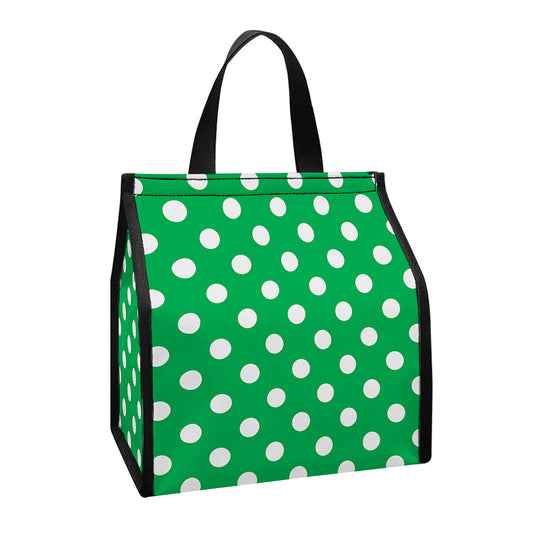 Green And White Polka Dot Pattern Print Insulated Lunch Tote