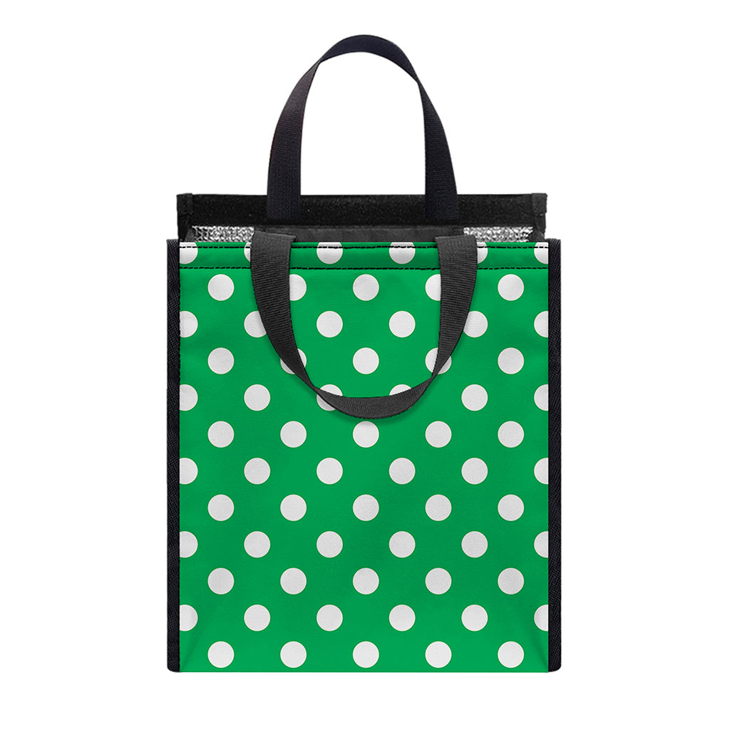 Green And White Polka Dot Pattern Print Insulated Lunch Tote