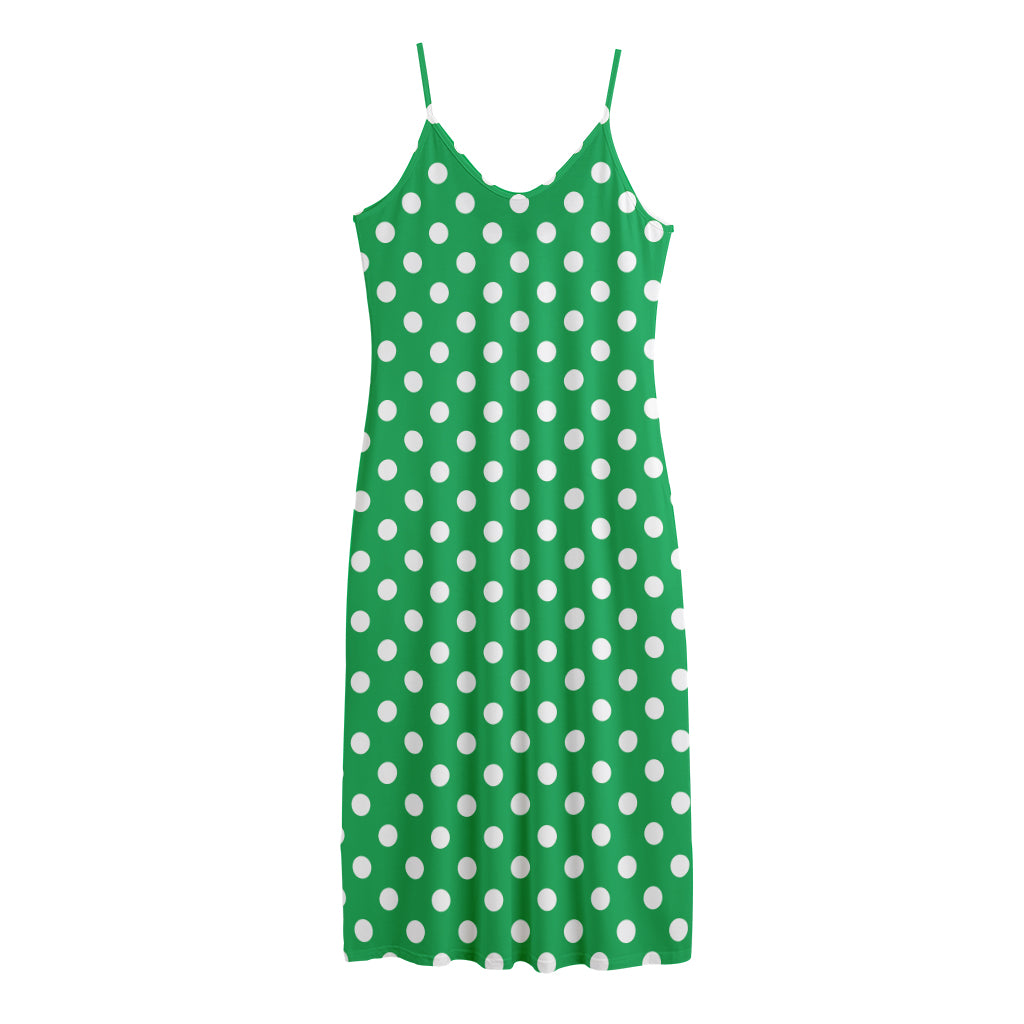 Green And White Polka Dot Pattern Print Jersey Midi Cami Dress