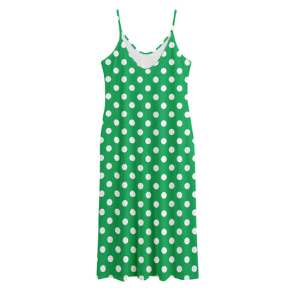 Green And White Polka Dot Pattern Print Jersey Midi Cami Dress