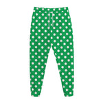 Green And White Polka Dot Pattern Print Jogger Pants