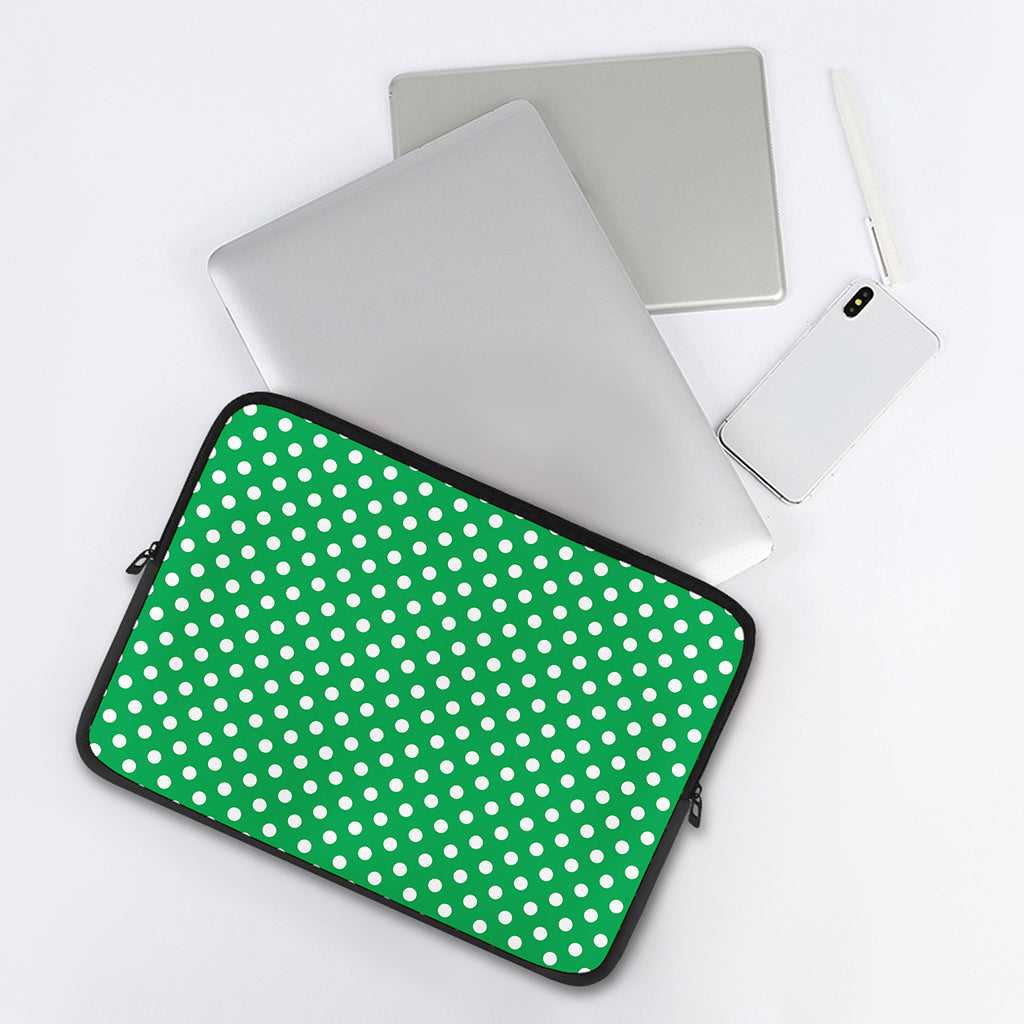 Green And White Polka Dot Pattern Print Laptop Sleeve