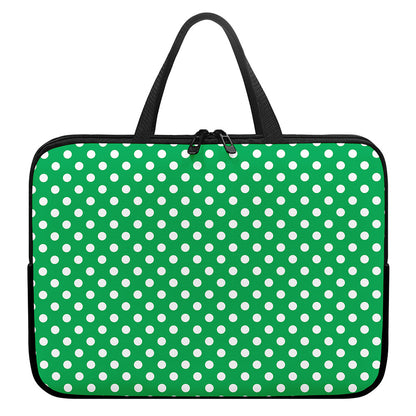 Green And White Polka Dot Pattern Print Laptop Sleeve With Handle