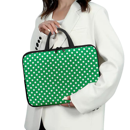 Green And White Polka Dot Pattern Print Laptop Sleeve With Handle