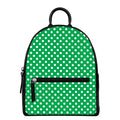 Green And White Polka Dot Pattern Print Leather Backpack