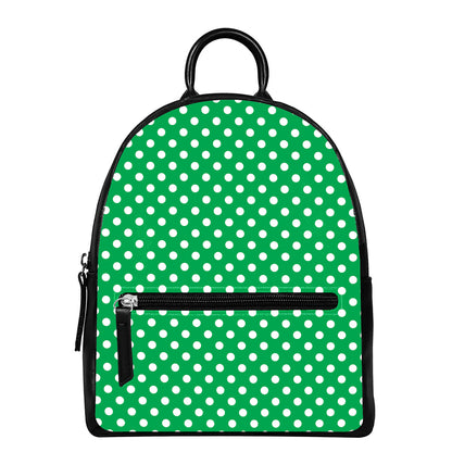 Green And White Polka Dot Pattern Print Leather Backpack