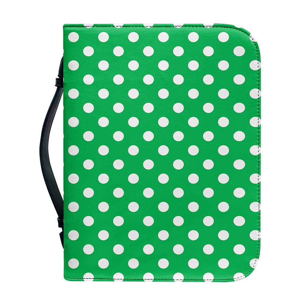 Green And White Polka Dot Pattern Print Leather Bible Cover