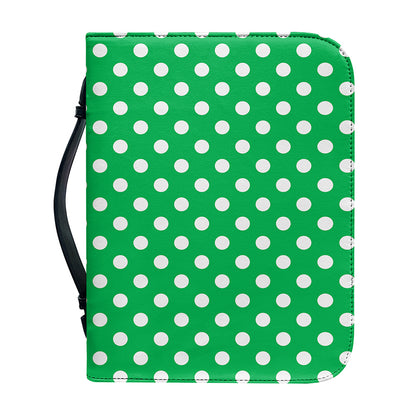 Green And White Polka Dot Pattern Print Leather Bible Cover